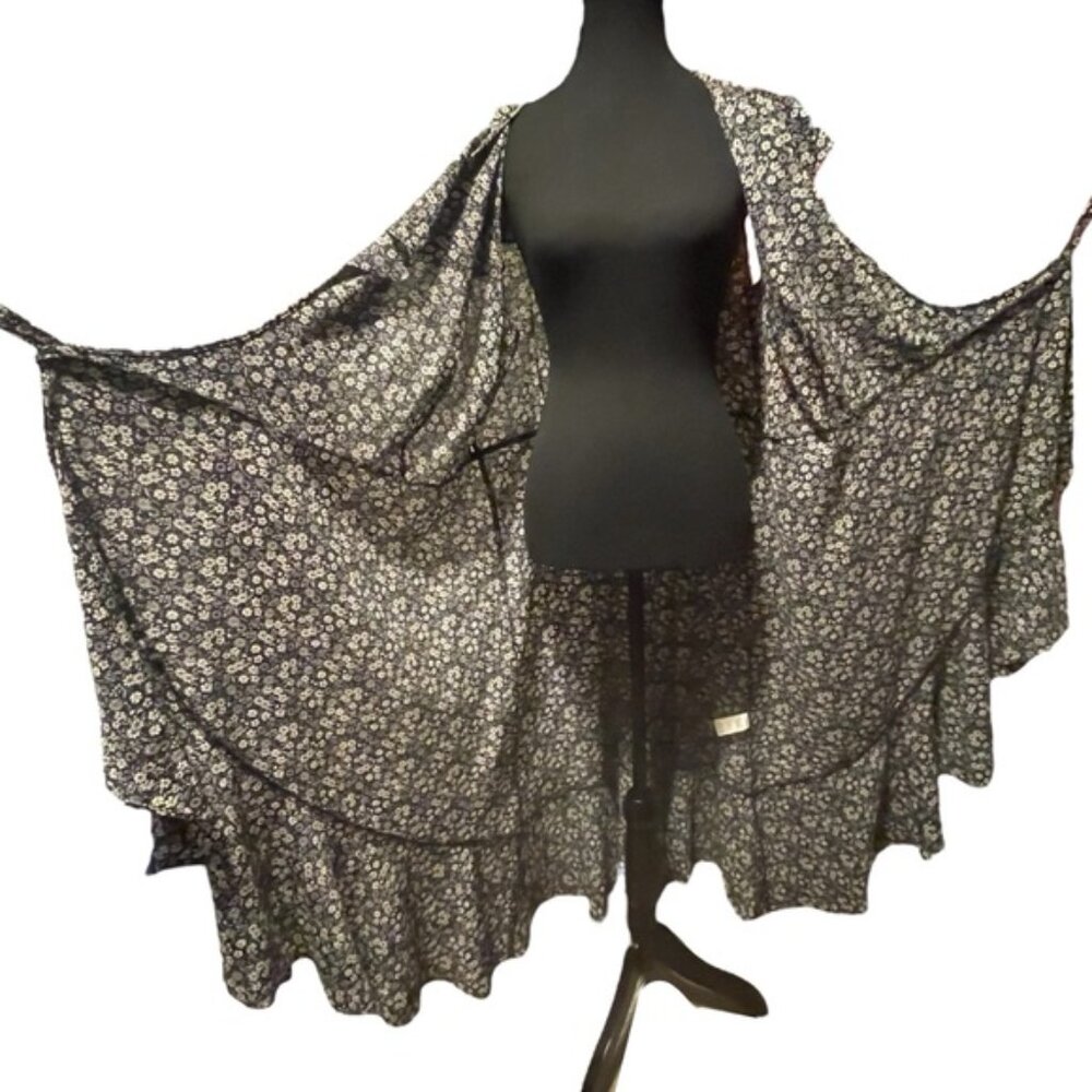 Plus Size Black Floral Flouncy Tiered Wrap Around Dress Tie Ruffles V Neck Sz 2X - Picture 4 of 15